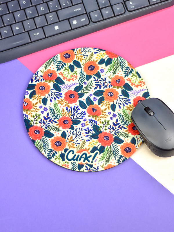 Mouse Pad Redondo Flores fondo Beige