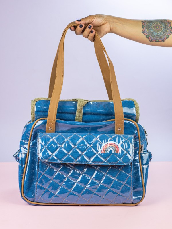 Bolso Maternal Mediano Tejido Azul