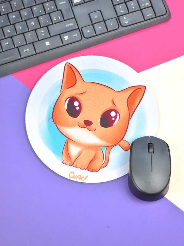 Mouse Pad Redondo Gato de Ojos Grandes